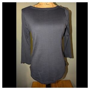 Charter Club Shirt Size Petite Medium Navy 3/4 Sleeves